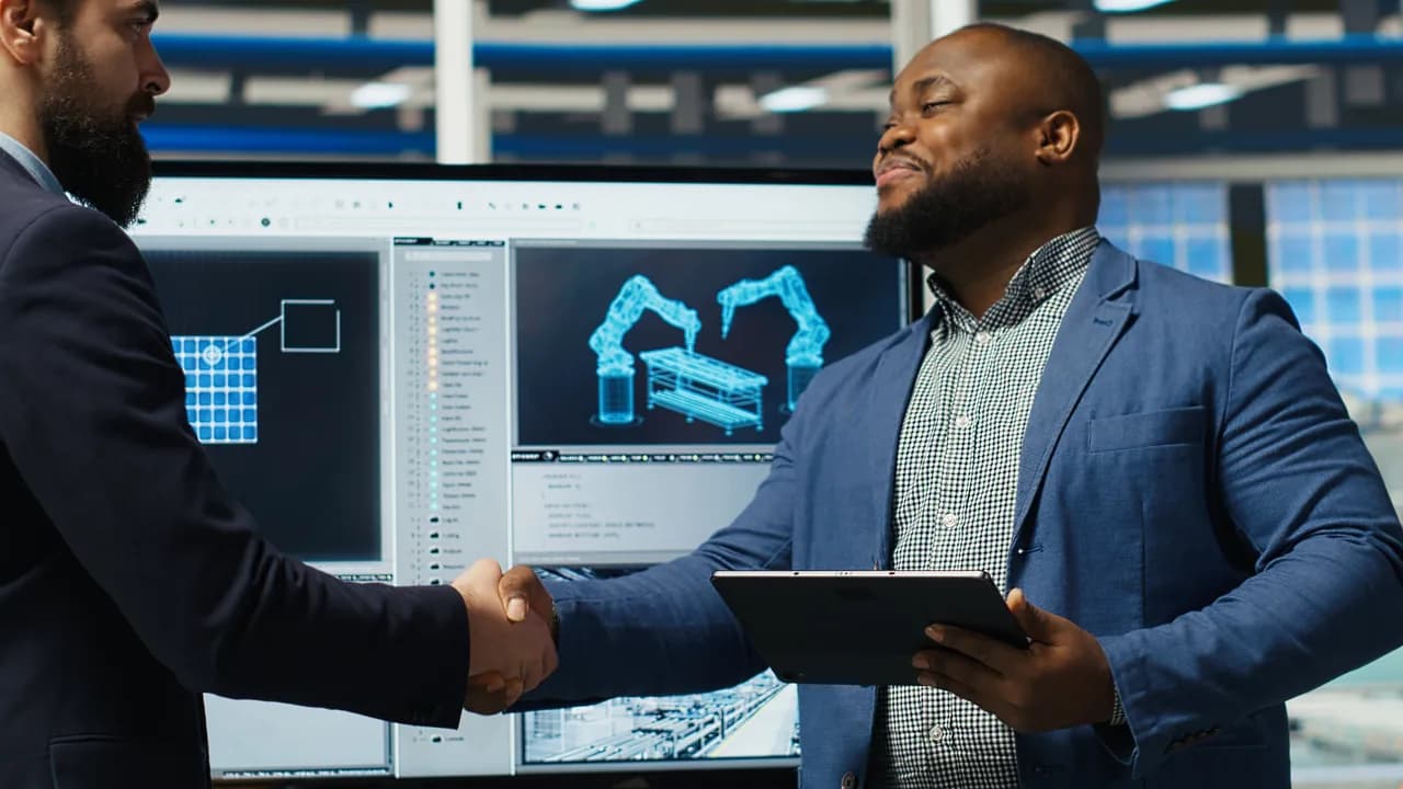 Two business partners shaking hands